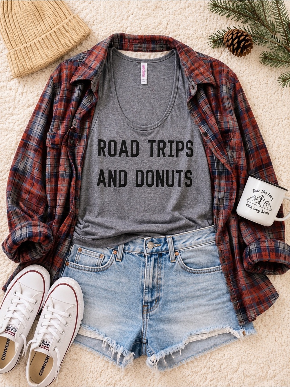 American Apparel Road Trips & Donuts Graphic Tank Top Heather Gray Medium - Picture 4 of 8